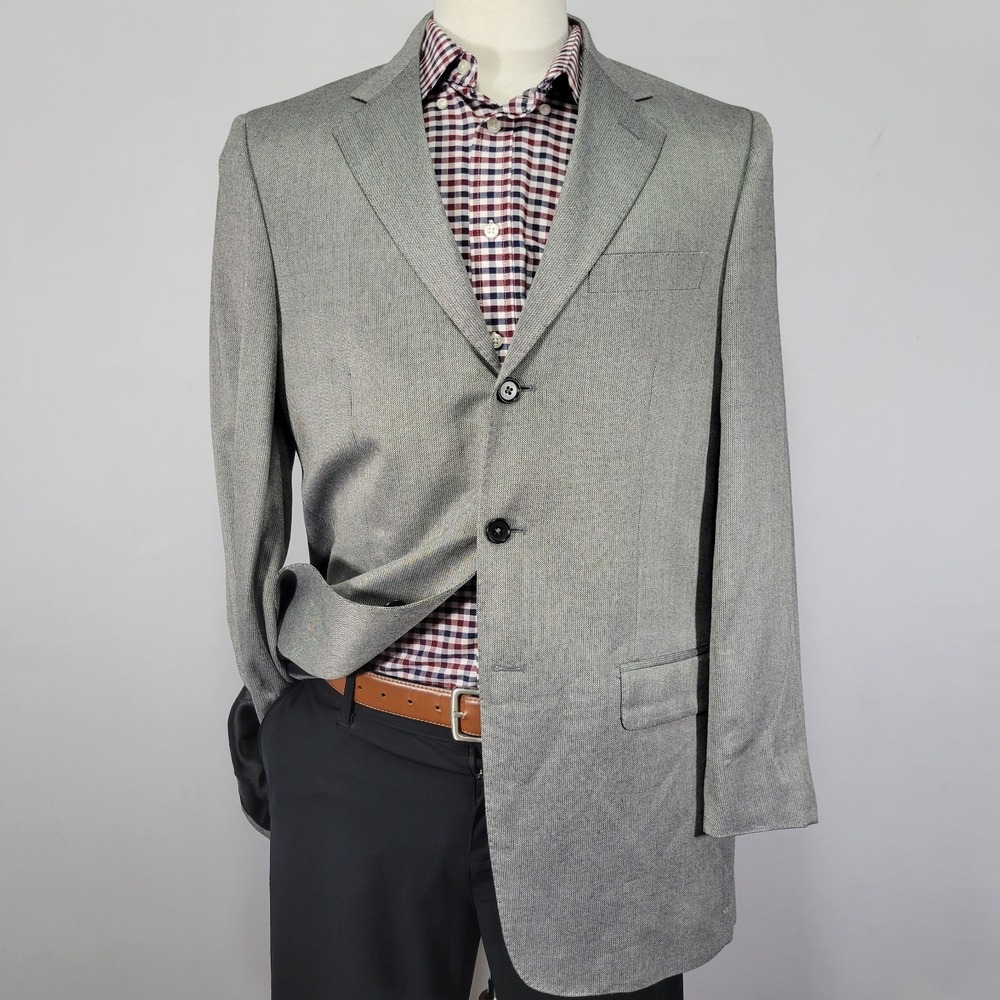Saks Fifth Avenue Men's Sport Coat Blazer Three‎ Button Herringbone Rayon 40L